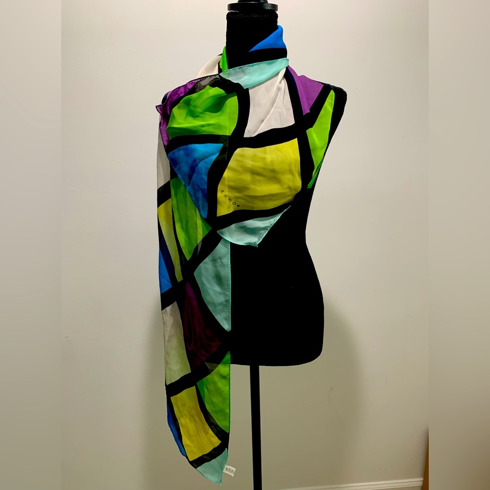 ECHO 100% Silk color block scarf/wrap